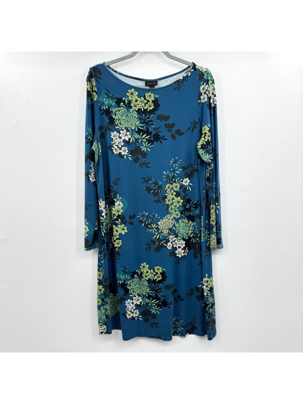 J. Jill Wearever Collection Floral Shift Dress Sz M Blue Rayon Stretch Casual